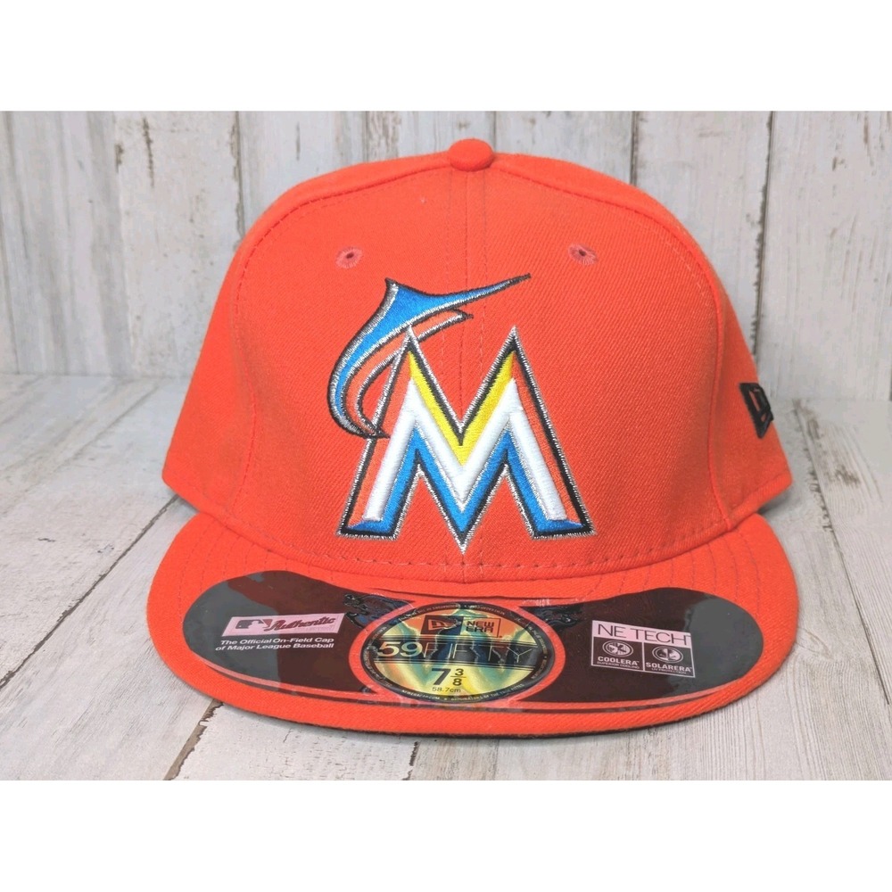 NWT New Era 59FIFTY Miami Marlins Orange Hat Men's Size 7 3/8 Fitted